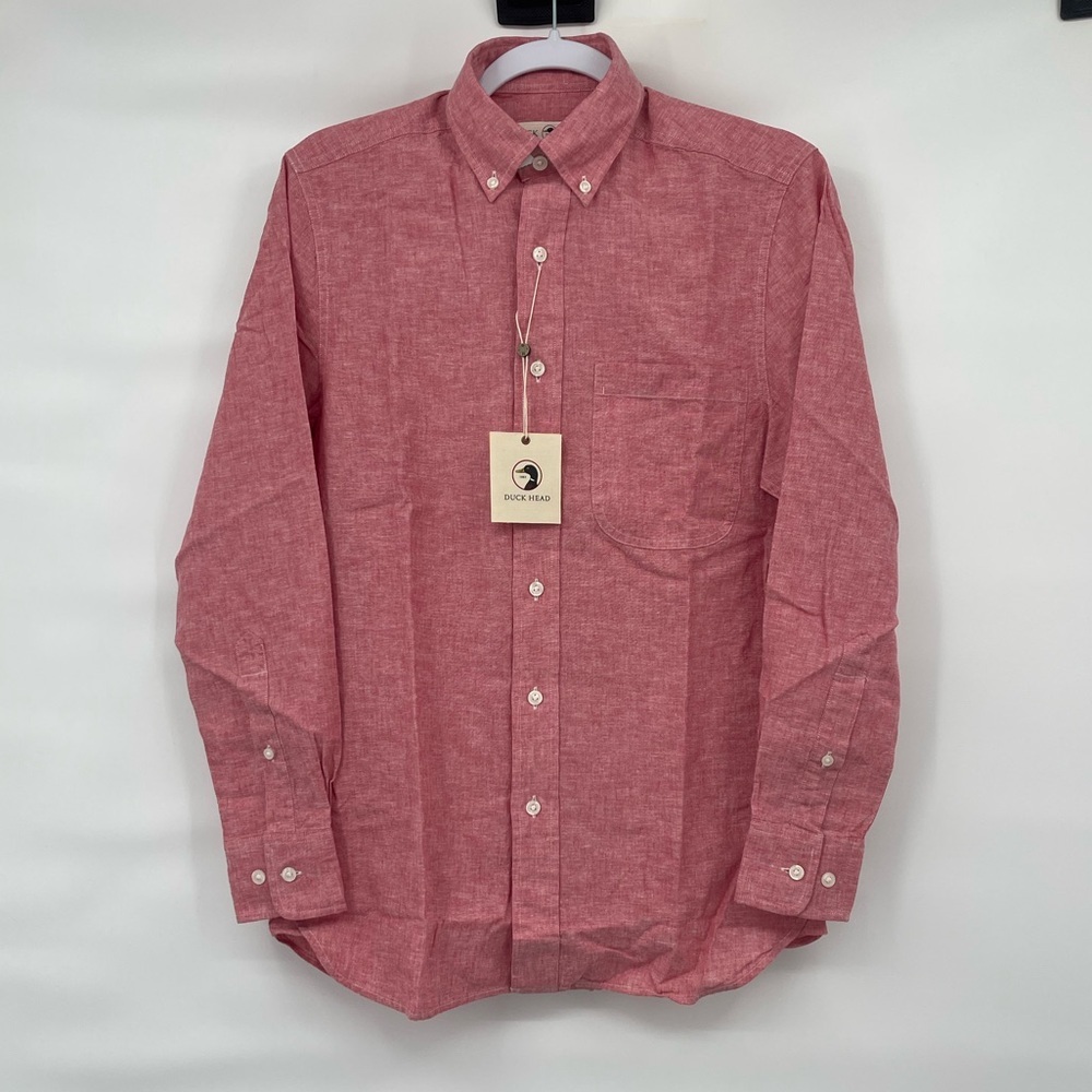 Duck Head NWt sunkist red linen blend long sleeve button up shirt